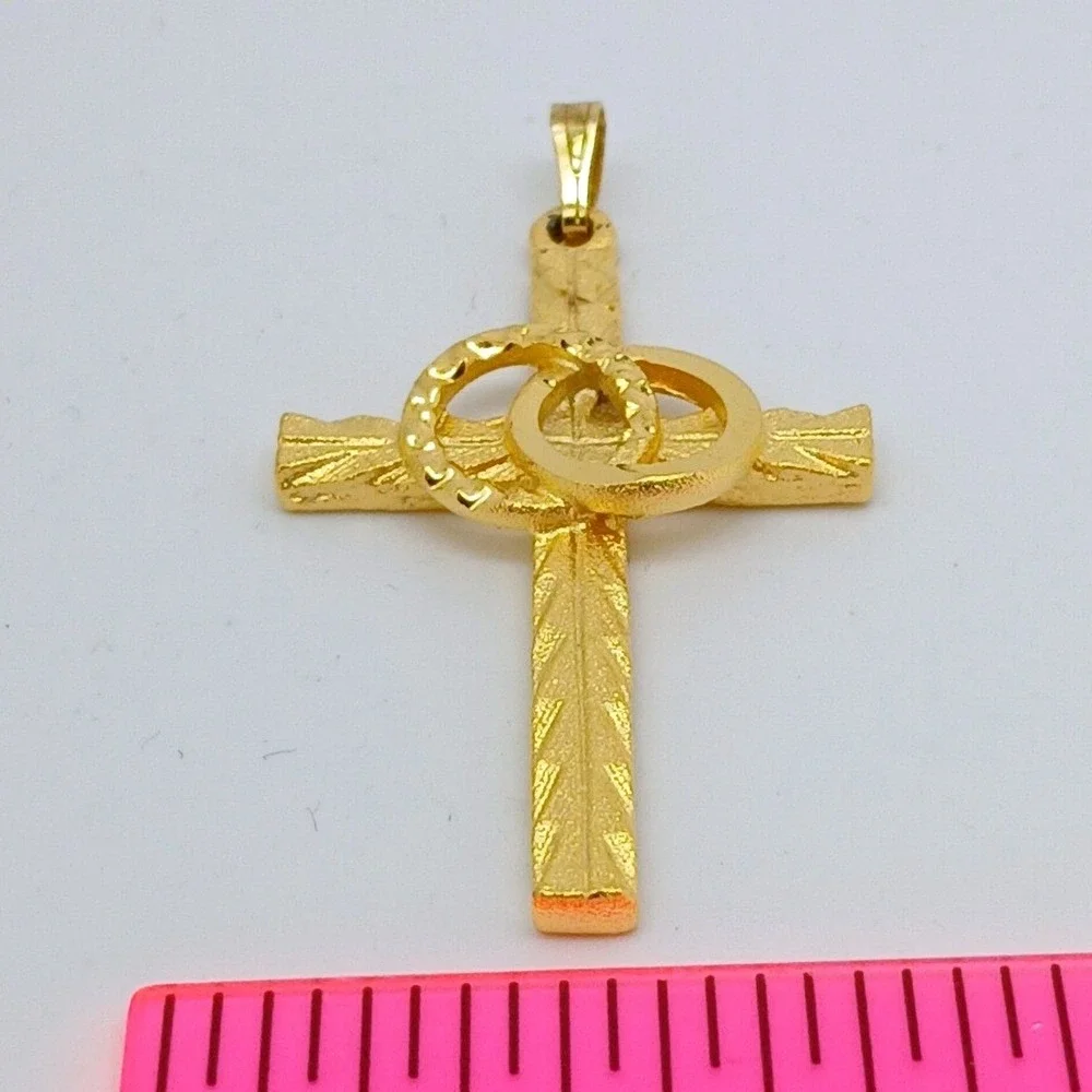 Karatbond Vintage Y2K Gold Textured Cross Pendant Interlocking Wedding Rings USA